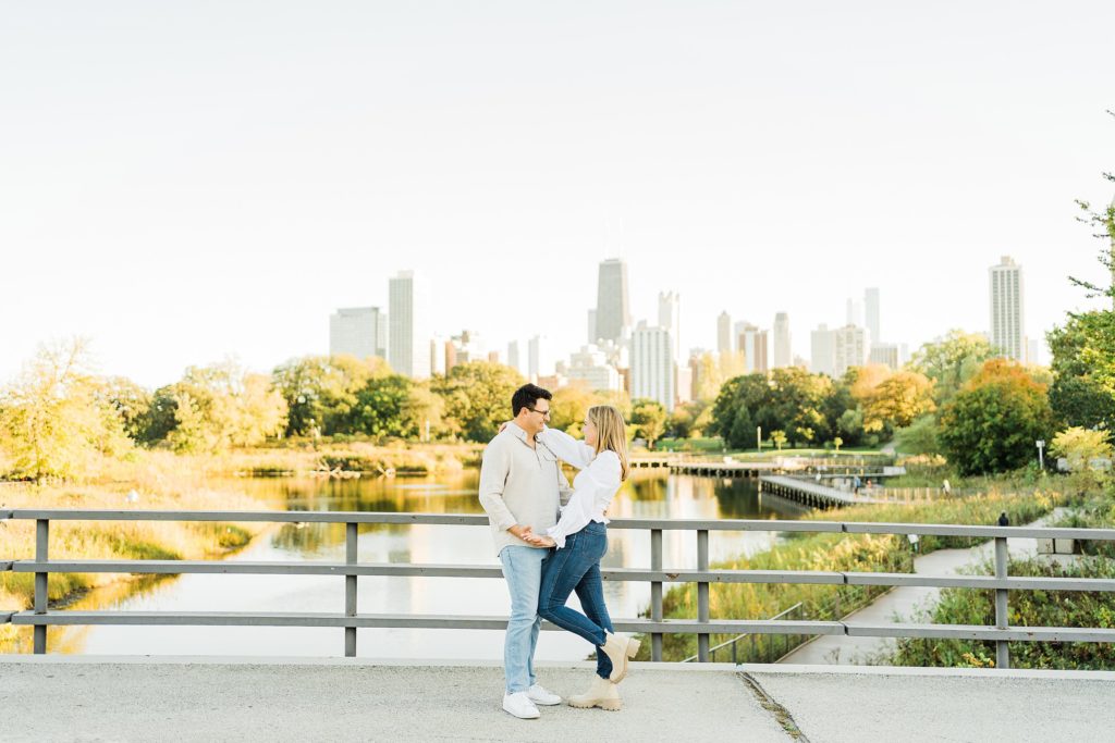 couple lincoln park south pond engagement photo - Chicago Skyline Photo Location