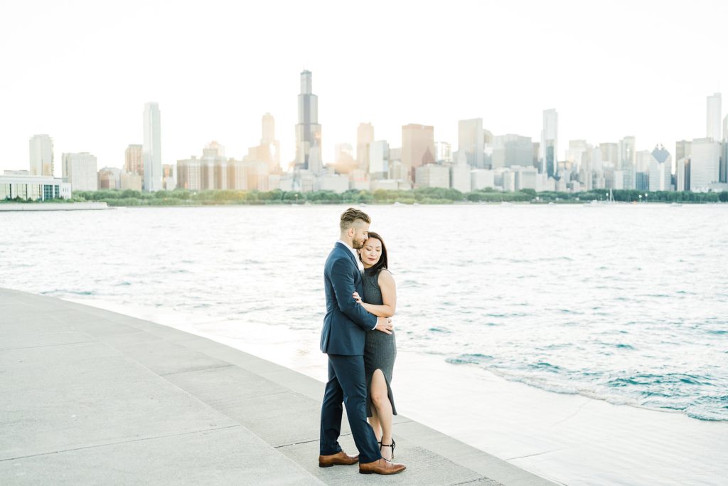 couple adler planetarium engagement photo - Chicago Skyline Photo Location